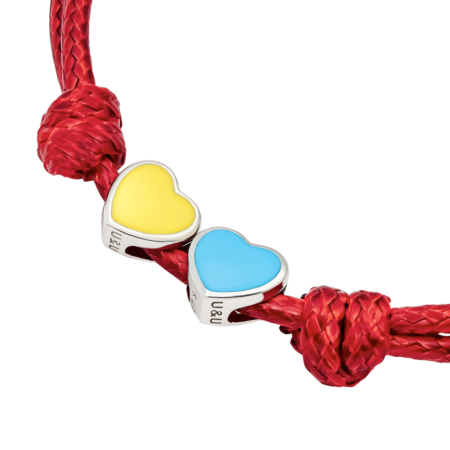 Браслет на шнурку Колір України з серцями з жовтою та блакитною емаллю - Зображення 2