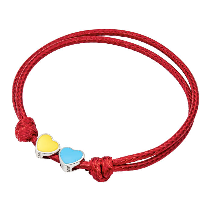 Браслет на шнурку Колір України з серцями з жовтою та блакитною емаллю - Зображення 3