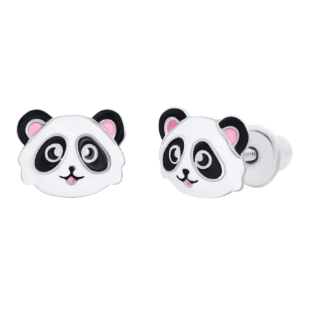 Сережки-пусети Панда з біло-чорною та рожевою емаллю - Зображення 2