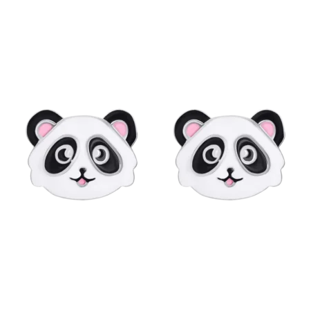 Сережки-пусети Панда з біло-чорною та рожевою емаллю