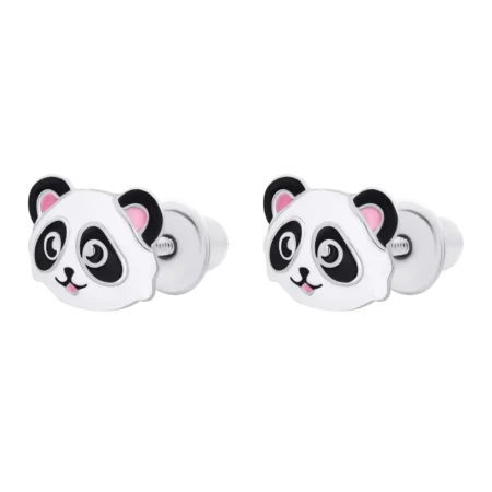 Сережки-пусети Панда з біло-чорною та рожевою емаллю - Зображення 3