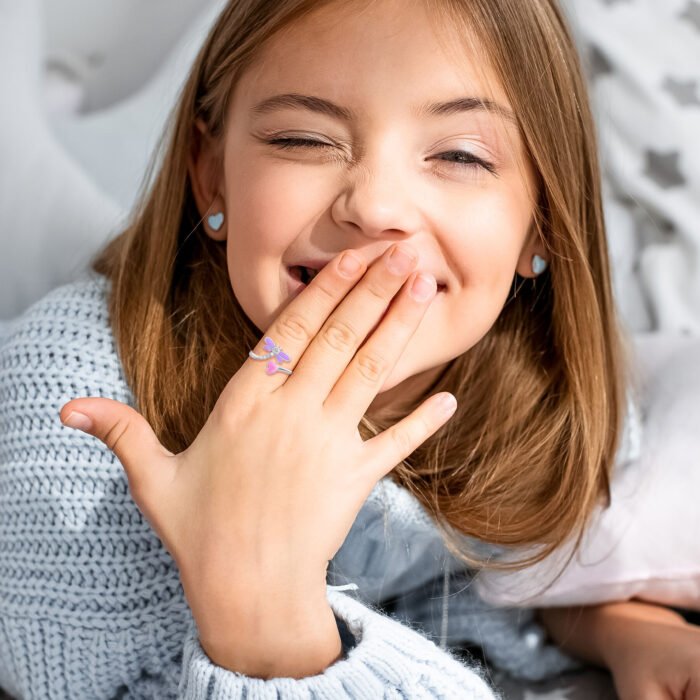 Каблучка Бабка з фіолетовою, рожевою емаллю та фіанітом - Зображення 3