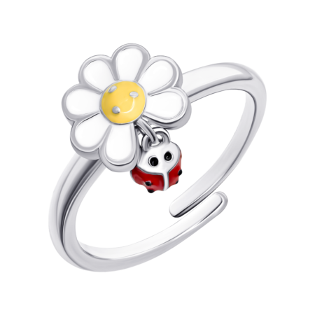 Каблучка Ромашка з сонечком із білою, жовтою та червоною емаллю - Зображення 2