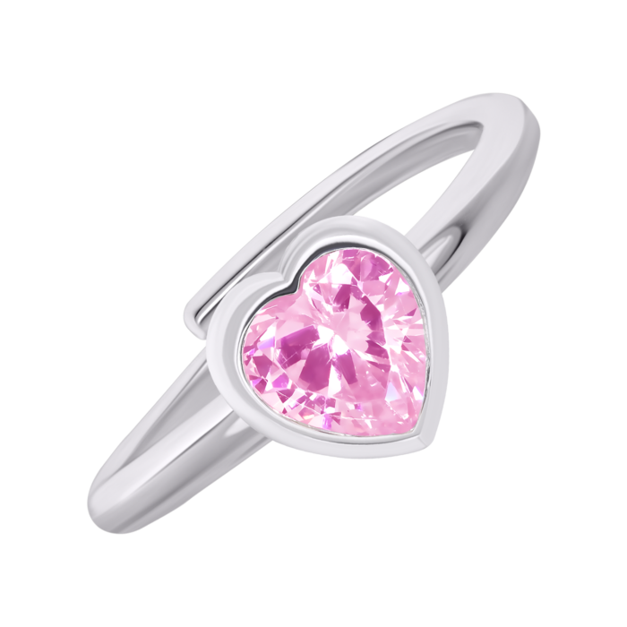 Каблучка Серце сяюче з рожевим фіанітом - Зображення 2