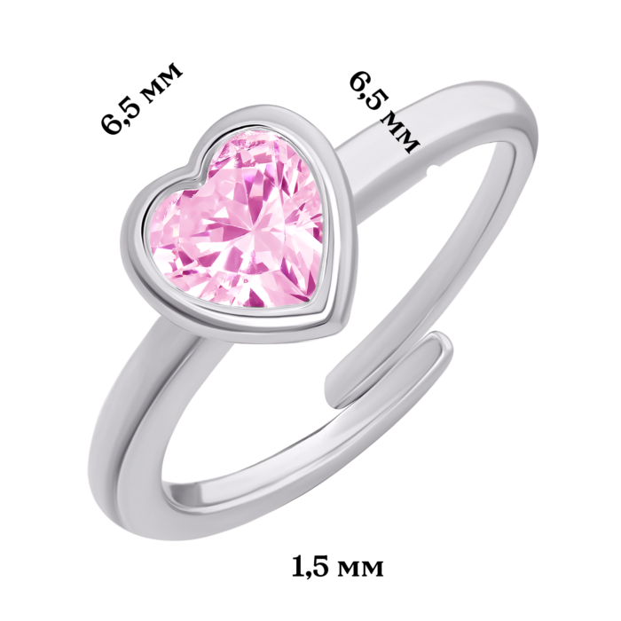 Каблучка Серце сяюче з рожевим фіанітом - Зображення 3