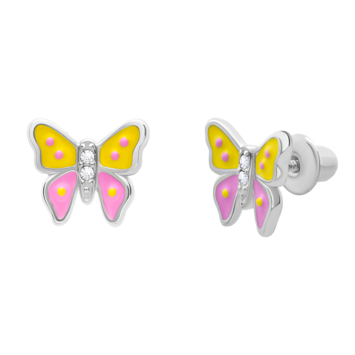 Сережки Метелик з кристалами Жовто-Рожевий - Зображення 1