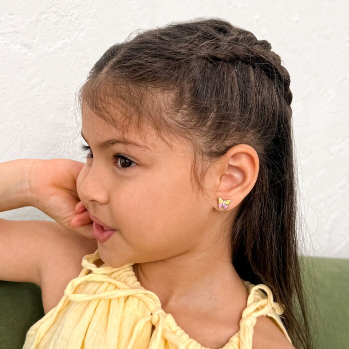 Сережки Метелик з кристалами Жовто-Рожевий - Зображення 3