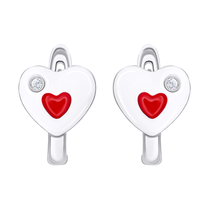 219556907621_2.1800x1800w Сережки Серце в серці з біло-червоною емаллю та фіанітами - Зображення 1