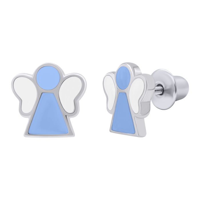 Сережки Янголятко з блакитною та білою емаллю - Зображення 2