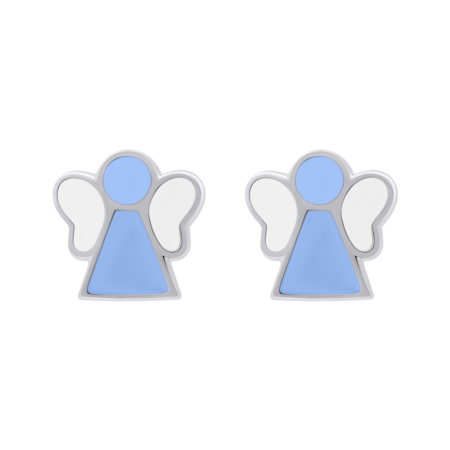 Сережки Янголятко з блакитною та білою емаллю