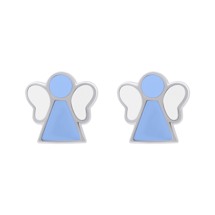 Сережки Янголятко з блакитною та білою емаллю - Зображення 1