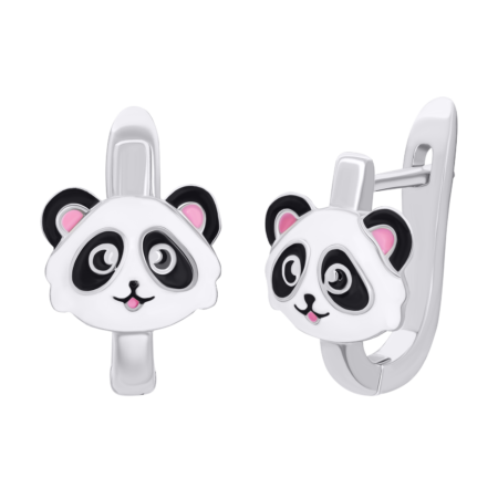 Сережки Панда з біло-чорною та рожевою емаллю - Зображення 2