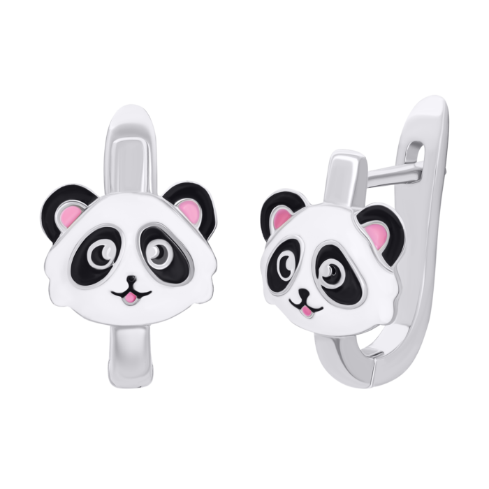 Сережки Панда з біло-чорною та рожевою емаллю - Зображення 2