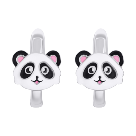 Сережки Панда з біло-чорною та рожевою емаллю