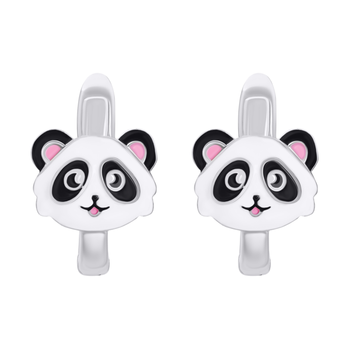Сережки Панда з біло-чорною та рожевою емаллю - Зображення 1