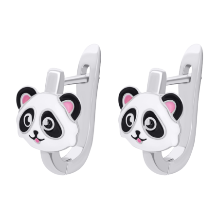 Сережки Панда з біло-чорною та рожевою емаллю - Зображення 3