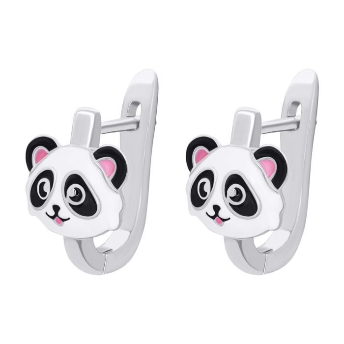 Сережки Панда з біло-чорною та рожевою емаллю - Зображення 3
