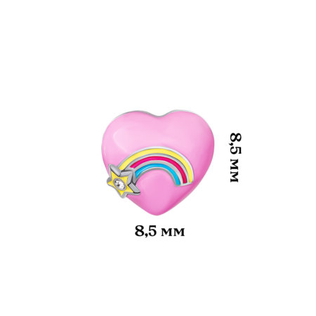 Сережки-пусети Веселкове серце з рожевою емаллю та фіанітами - Зображення 6