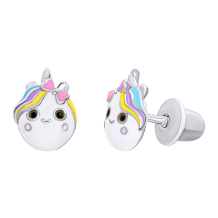 Сережки-пусети Єдиноріжка з різнобарвною емаллю