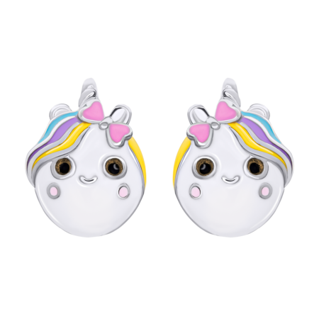 Сережки-пусети Єдиноріжка з різнобарвною емаллю - Зображення 2