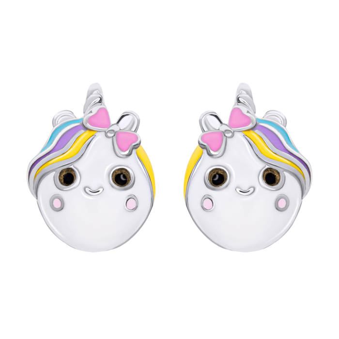 Сережки-пусети Єдиноріжка з різнобарвною емаллю - Зображення 2