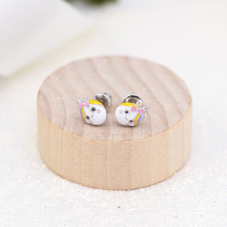 Сережки-пусети Єдиноріжка з різнобарвною емаллю - Зображення 4