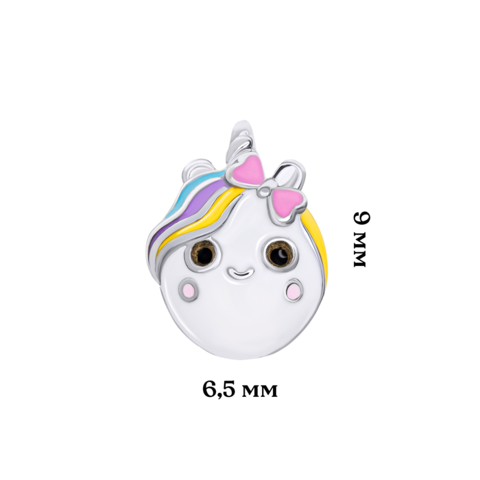 Сережки-пусети Єдиноріжка з різнобарвною емаллю - Зображення 5