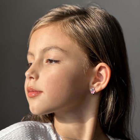 Сережки Квіточка з метеликом з рожевою емаллю та фіанітами - Зображення 4