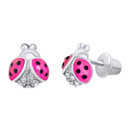 Сережки-пусети Сонечко блискуче з рожевою емаллю та фіанітами - Зображення 2