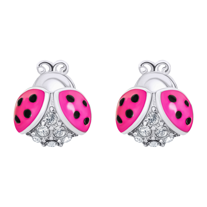 Сережки-пусети Сонечко блискуче з рожевою емаллю та фіанітами - Зображення 1