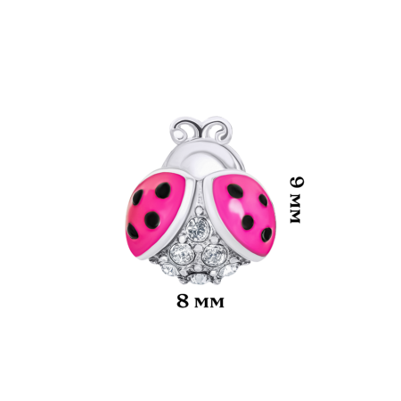 Сережки-пусети Сонечко блискуче з рожевою емаллю та фіанітами - Зображення 6