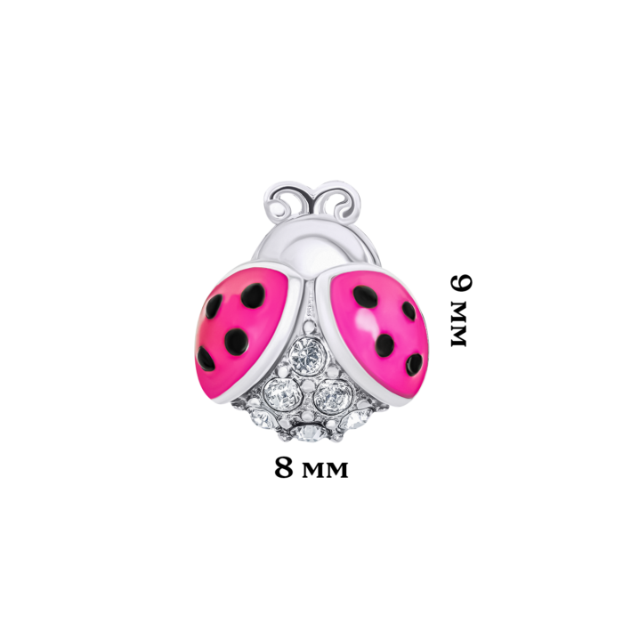 Сережки-пусети Сонечко блискуче з рожевою емаллю та фіанітами - Зображення 6