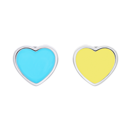 Сережки-пусети Україна у формі серця із жовтою та блакитною емаллю - Зображення 3