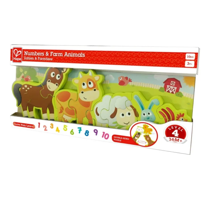 Дерев'яний пазл з цифрами Hape Звірята на фермі 10 ел. (E1628) - Зображення 1