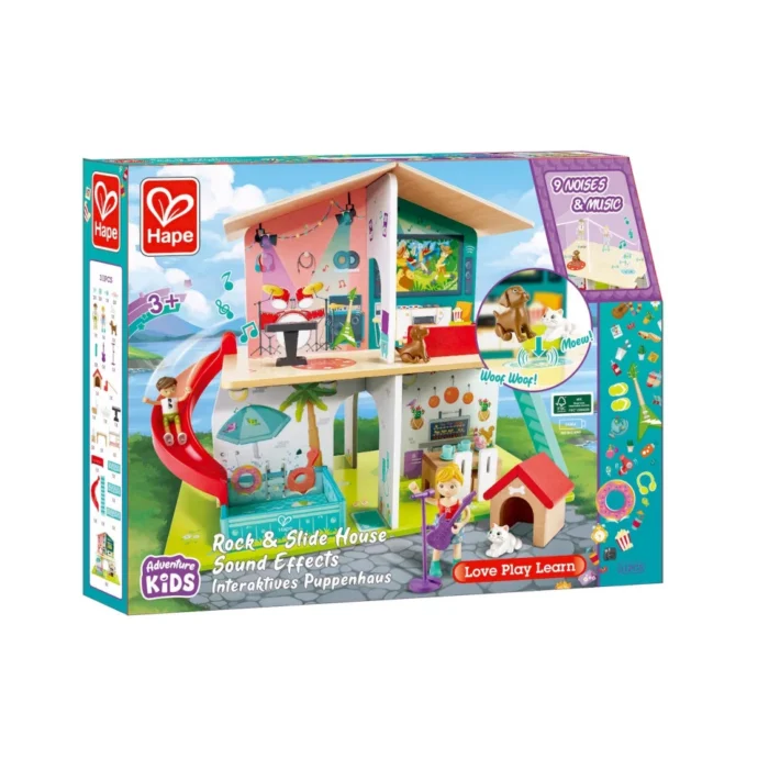 Дерев'яний інтерактивний будинок Hape з гіркою, меблями та аксесуарами 31 ел. (E3411) - Зображення 1