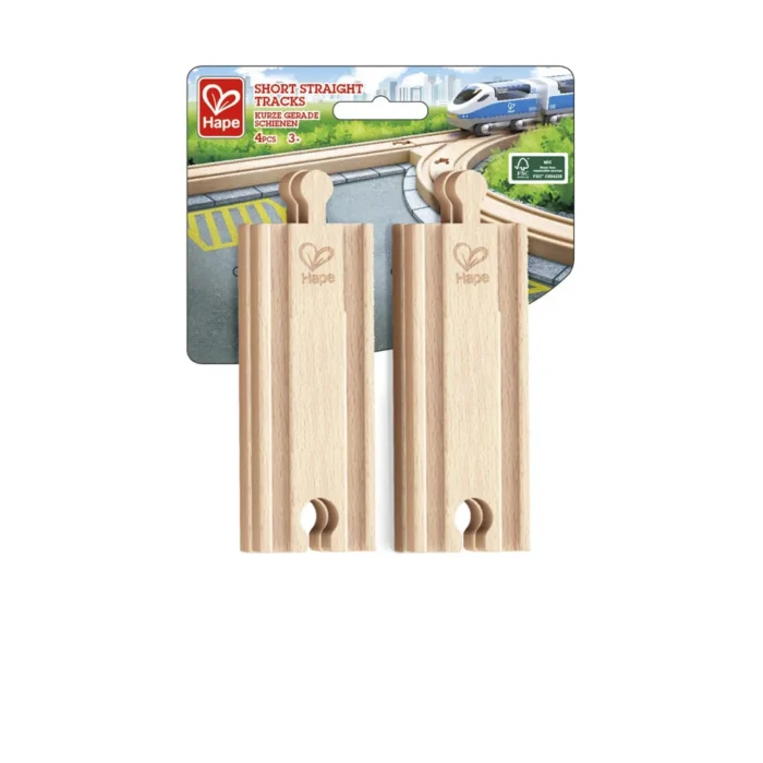 Набір для залізниці Hape короткі прямі рейки 4 шт (E3778) - Зображення 1