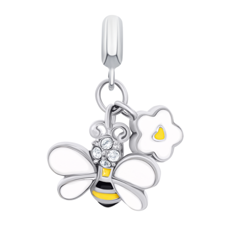 Кулон Бджілка з квіточкою з біло-жовтою емаллю та фіанітами