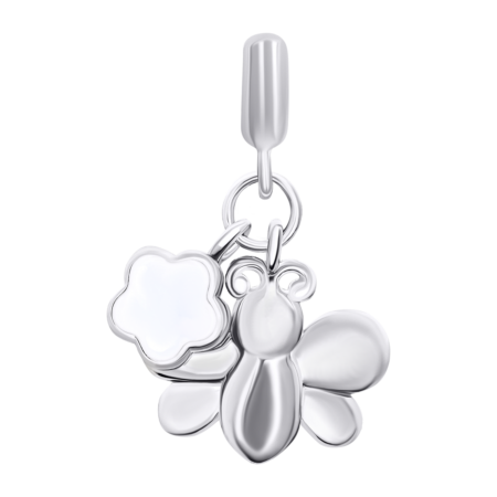 Кулон Бджілка з квіточкою з біло-жовтою емаллю та фіанітами - Зображення 2