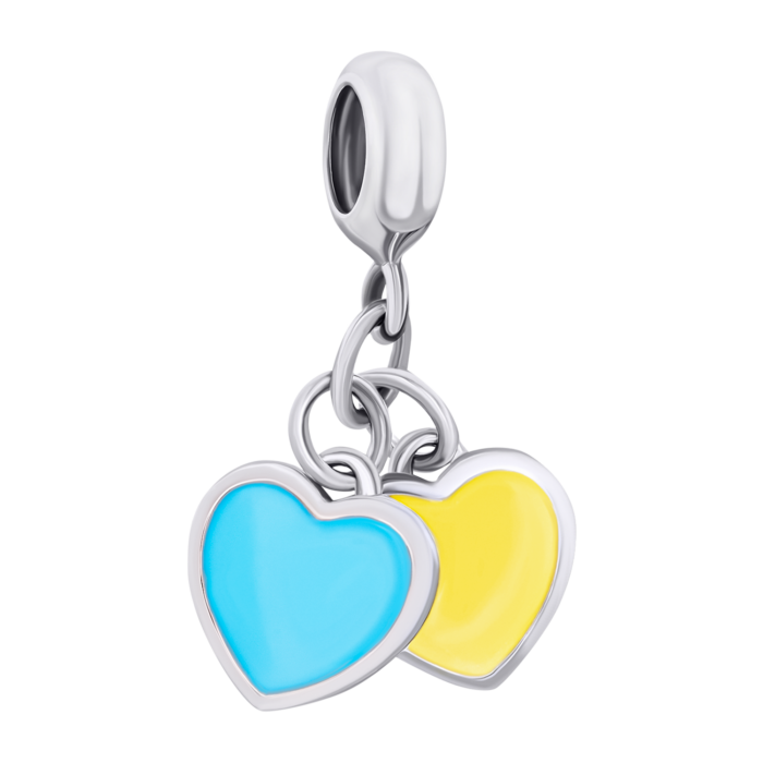 Кулон Україна із двох сердець із жовтою та блакитною емаллю - Зображення 1