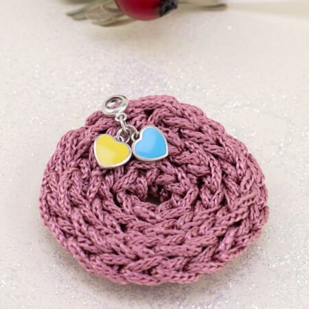 Кулон Україна із двох сердець із жовтою та блакитною емаллю - Зображення 3