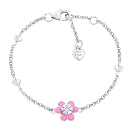 Браслет на ланцюжку Магнолія з рожевою емаллю та фіанітом