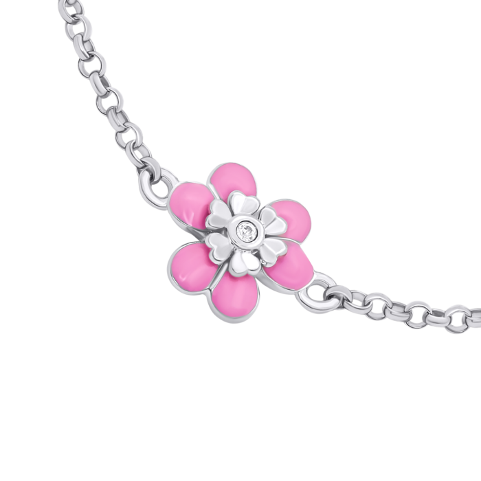 Браслет на ланцюжку Магнолія з рожевою емаллю та фіанітом - Зображення 2