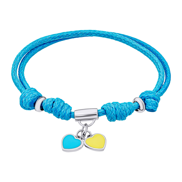 Браслет на шнурку Україна з підвісами-серцями із жовтою та блакитною емаллю - Зображення 1