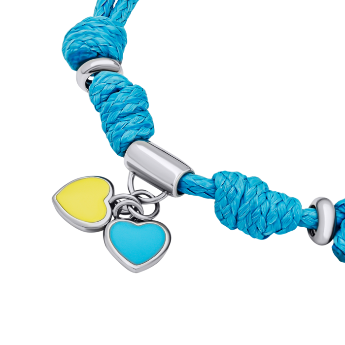 Браслет на шнурку Україна з підвісами-серцями із жовтою та блакитною емаллю - Зображення 2