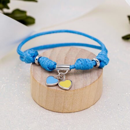 Браслет на шнурку Україна з підвісами-серцями із жовтою та блакитною емаллю - Зображення 5