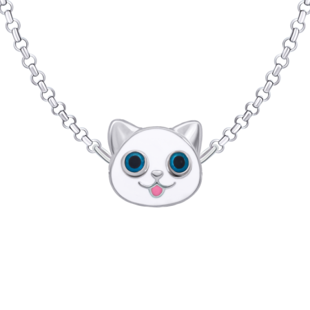 Кольє Котик з рибкою із білою та рожевою емаллю