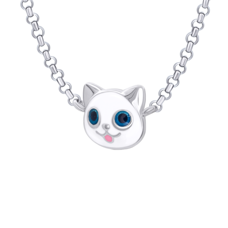 Кольє Котик з рибкою із білою та рожевою емаллю - Зображення 2