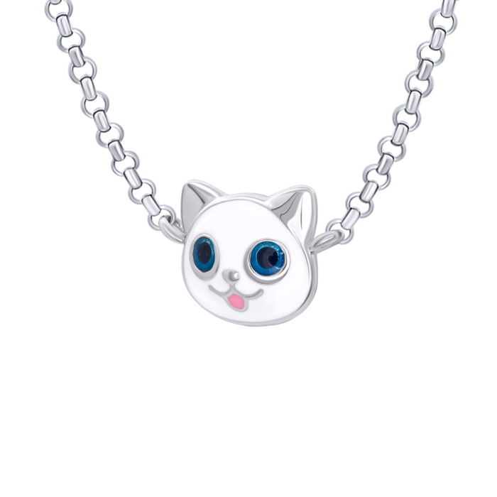 Кольє Котик з рибкою із білою та рожевою емаллю - Зображення 2