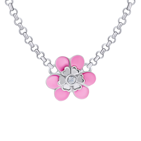 Кольє Магнолія з рожевою емаллю та фіанітом