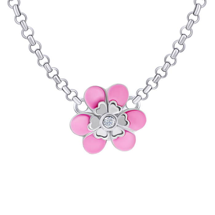 Кольє Магнолія з рожевою емаллю та фіанітом - Зображення 1